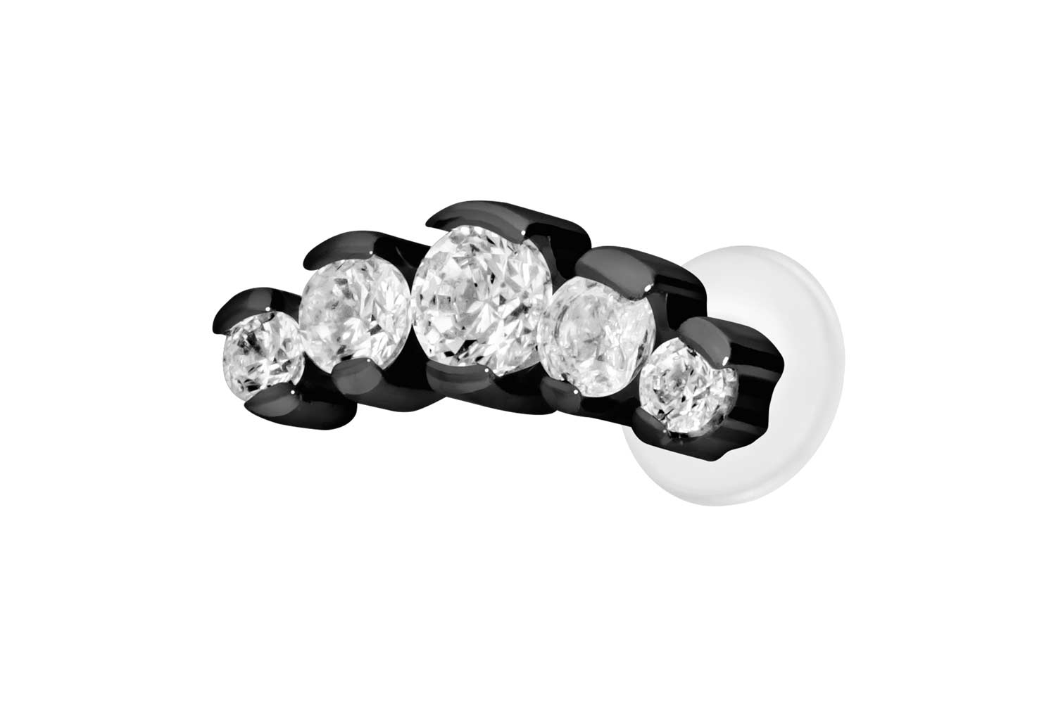 PTFE Labret Piercing mit Innengewinde + Titan-Aufsatz 5 EINGEFASSTE KRISTALLE